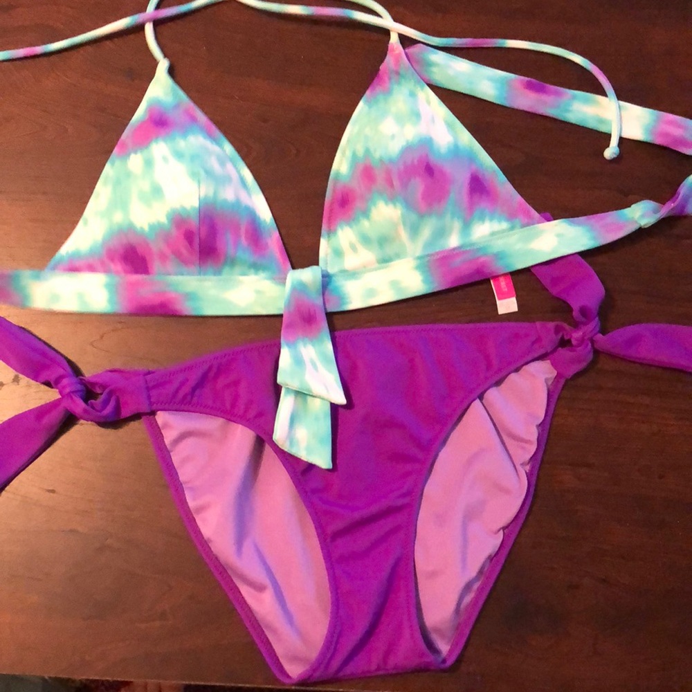 Victoria’s Secret purple and aqua tie-dye bikini